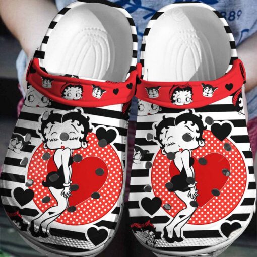 Betty Boop Black And White Stripes Crocs Clogs